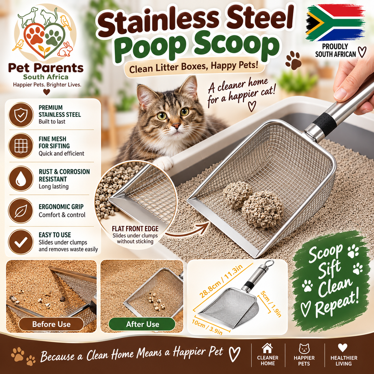 Stainless Steel Cat Litter Scoop - Stainless Steel